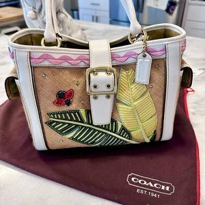 Like New Vintage Coach Spring Hampton Limited Edition Ladybug Burlap and Leather